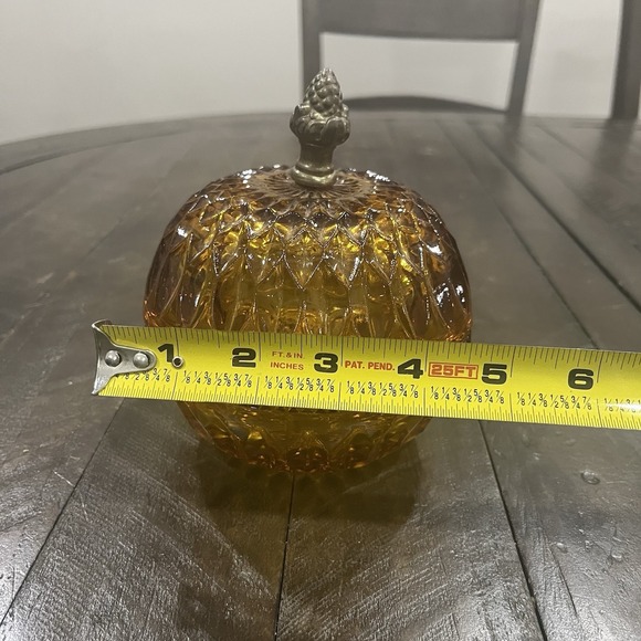 Vtg Indiana Glass Amber Candy Dish Fairy Lamp Metal Acorn Finial Mount Vernon - Picture 9 of 10